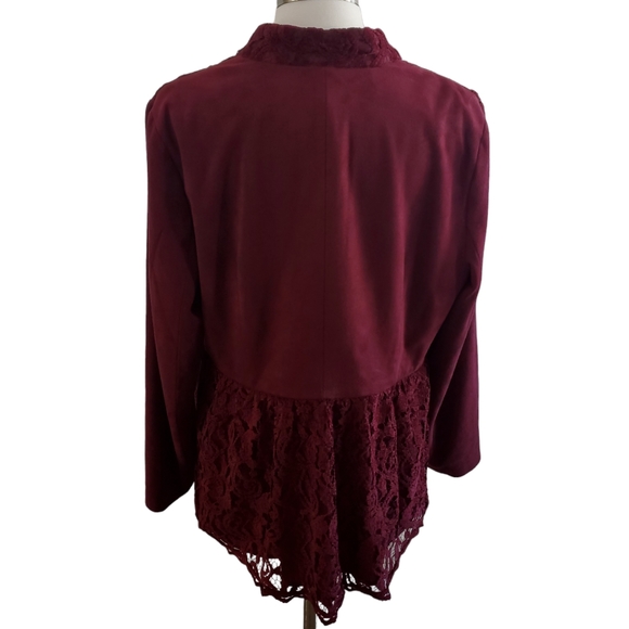 Chico's Red Maple Faux Suede and Lace Jacket - Picture 10 of 16